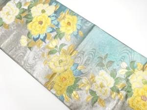 流水に椿模様織り出し　袋帯